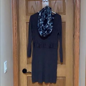 Sweater dress and scarf!